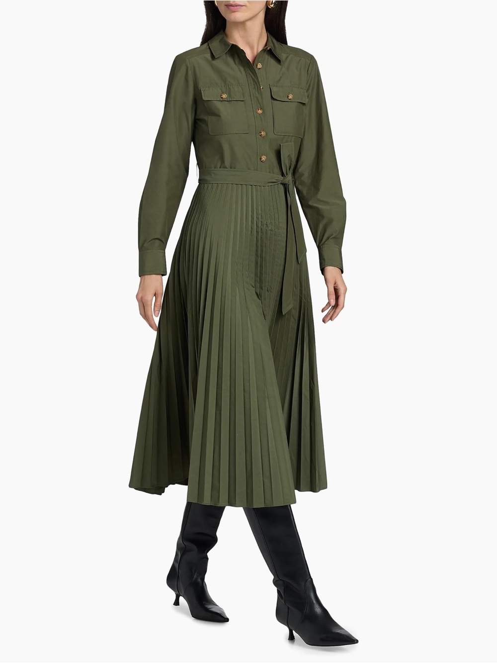 DEREK LAM 10 CROSBY Cotton Blend Kenza Poplin Maxi Pleated Shirt Dress